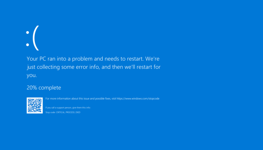 blue screen of death message