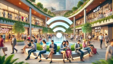 folk som surfar i mobilen i ett köpcentrum